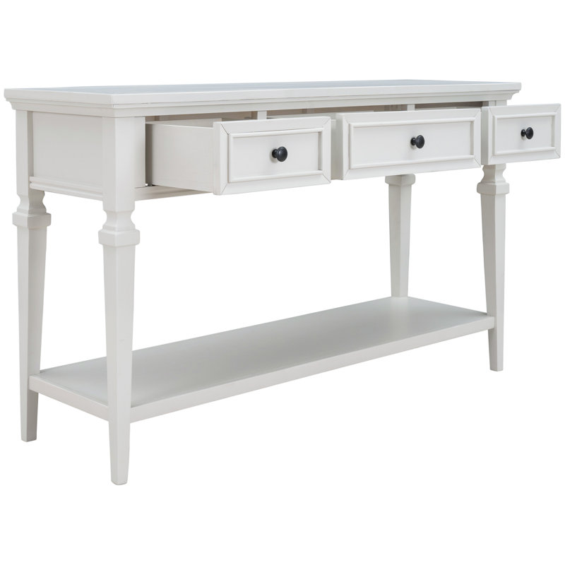 Console Shade avec 3 tiroirs et tablette ouverte, Blanc antique