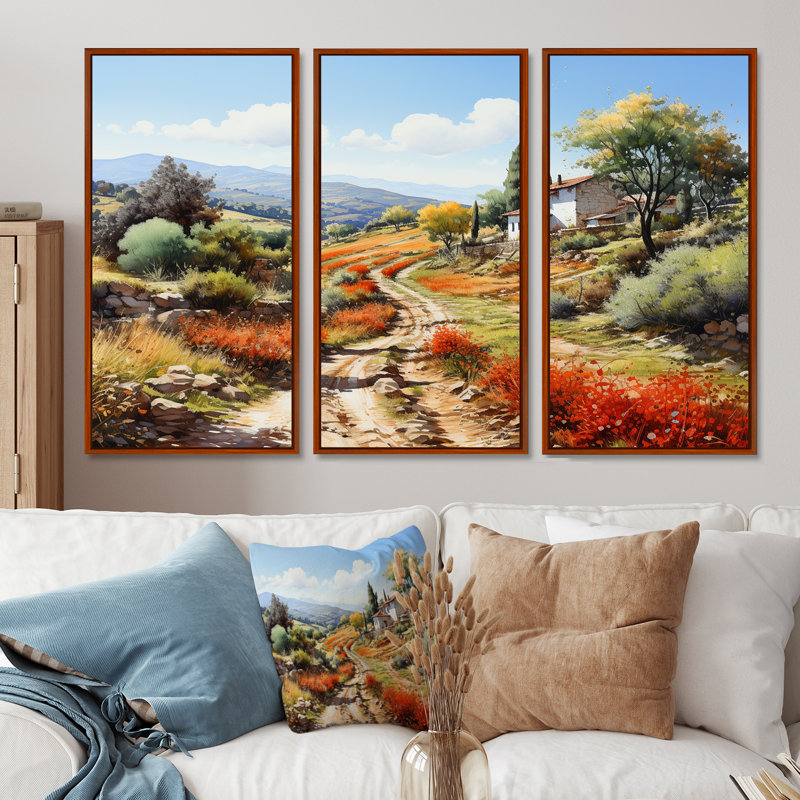 Ensemble de salon maison de campagne en Toscane - art mural campagne, Cadre flottant brun, H 28 po x l 36 po x P 1 po