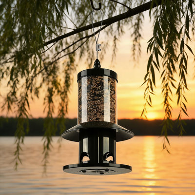 Squirrel Proof Bird Feeder With Weight-Sensitive Closing Ports, 360° Perch Tray And Rainproof Roof For Outdoor Wild Bird Feeding