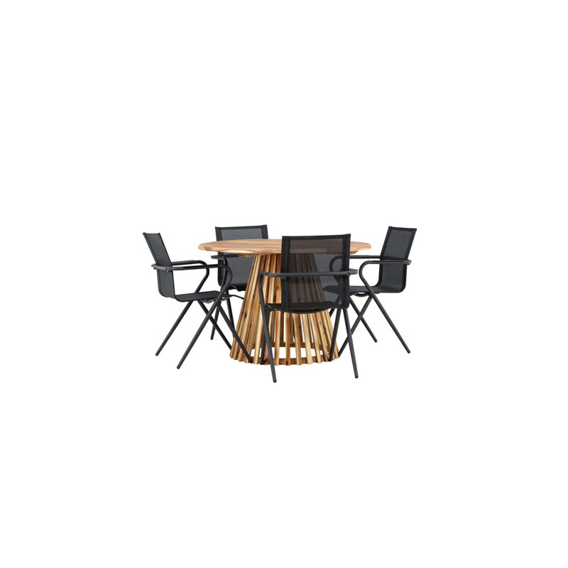Evander 4 - Person Acacia Patio Dining Set with Round Table, Black