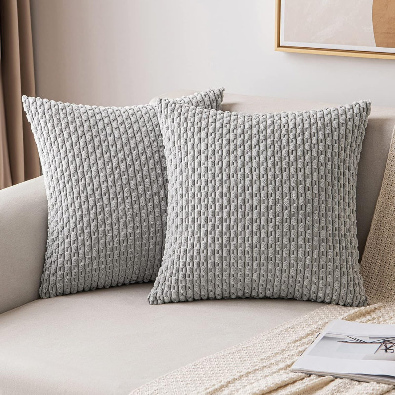 Housse de coussin Cozy 2 pièces, 20 po x 20 po, Gris clair
