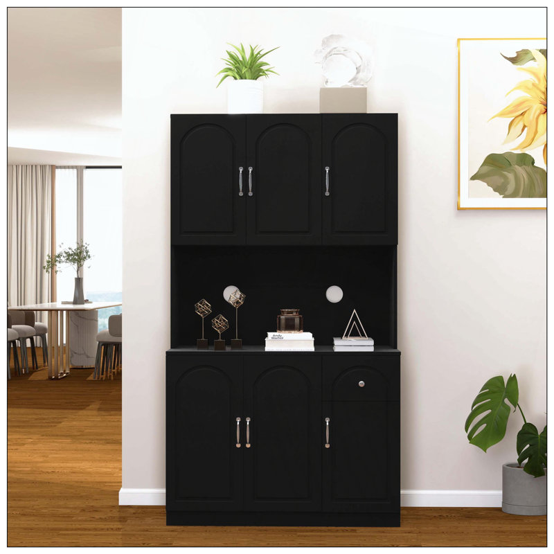Armoire de rangement pour garde-manger avec comptoir de four à micro-ondes, armoire de rangement autoportante avec tablettes réglables, 6 portes et 1 tiroir