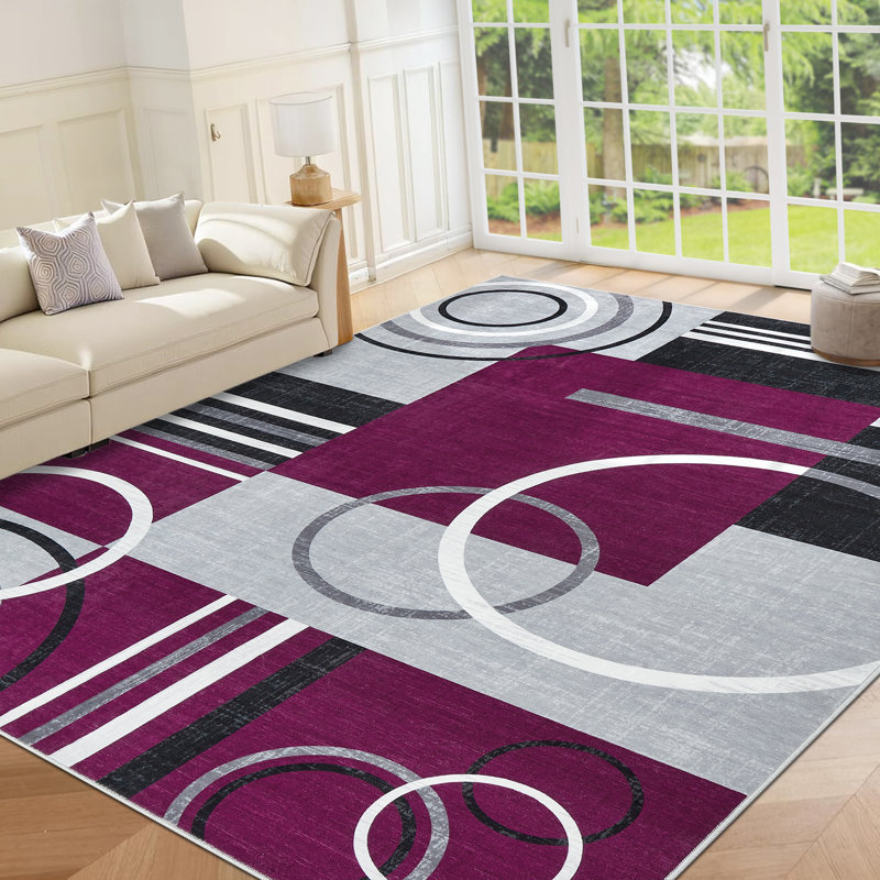Washable Area Rug Modern Geometric Accent Rug, Non-Slip Contemporary Floor Mats, Stain-Resistant Soft Low Pile Indoor Carpet for Bedroom, Nursery, Living Room