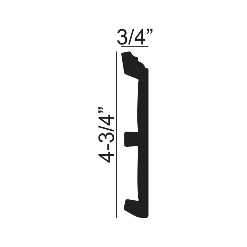 Plastique blanc de 0,75 po d'épaisseur x 4,75 po de largeur x 96 po de longueur, base murale blanche