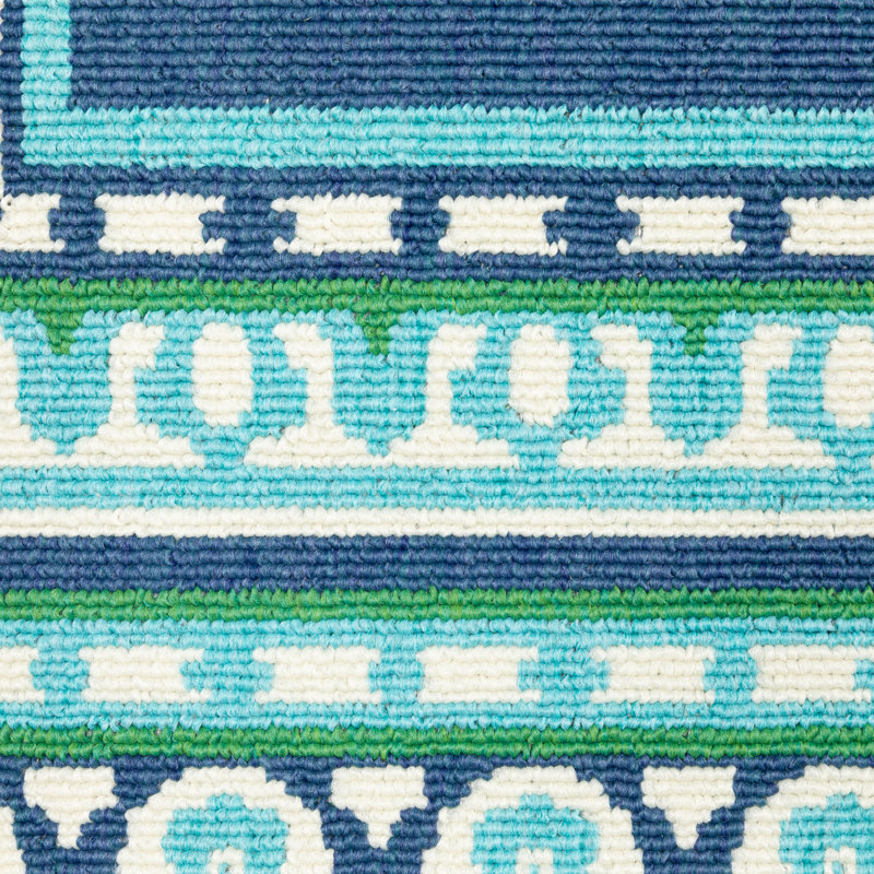 Tapis intérieur / extérieur bleu sarcelle / bleu / vert / blanc Deltana, Tapis de couloir 2 pi 3 po x 7 pi 6 po