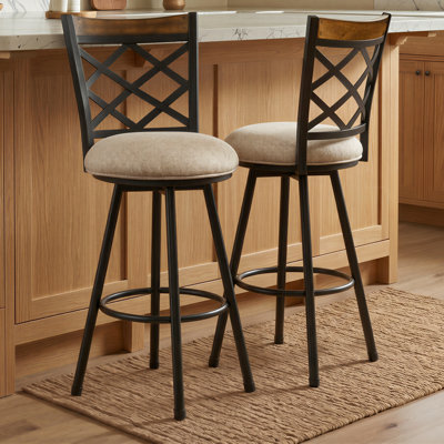 Swivel Bar Stools Set of 2, Counter Height Bar Stools with Cross Back, Upholstered Seat and 2 Height Options - Brown