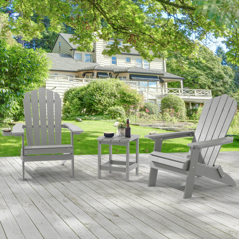 Bergenfield Plastic/Resin Folding Adirondack Chair Ergonomic Chair, Light Gray