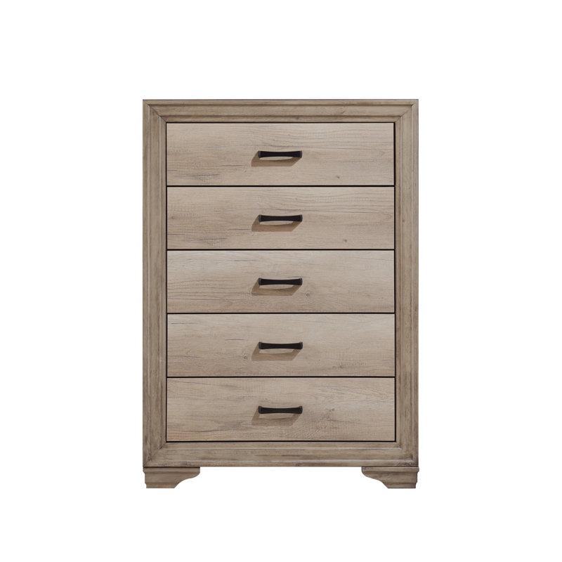 Commode de chambre à coucher 1 pièce avec 5 tiroirs et quincaillerie noire