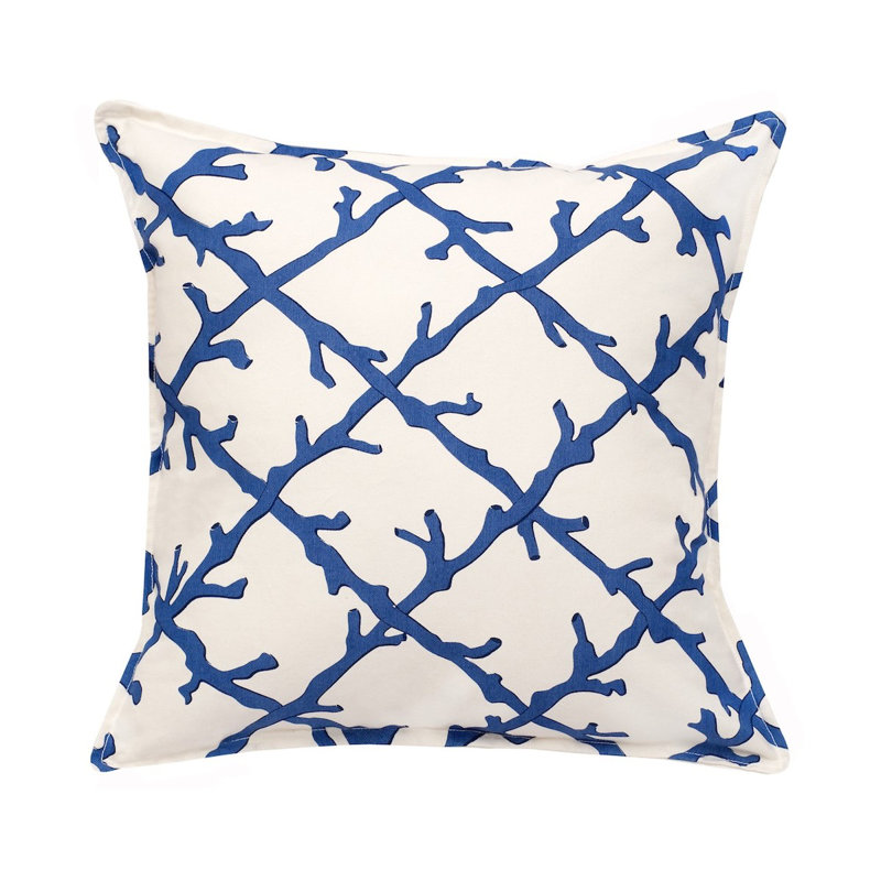  Coussin décoratif en toile de coton Lattice, bleu