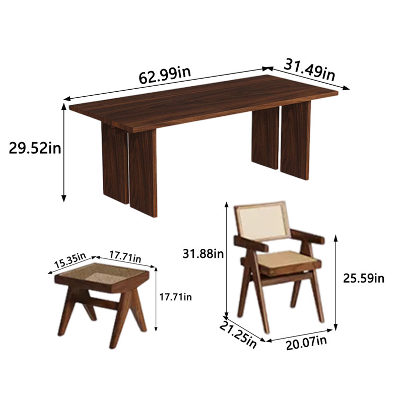 Ensemble de salle à manger rectangulaire Nodell, H 29,52 po x L 62,99 po x l 31,49 po