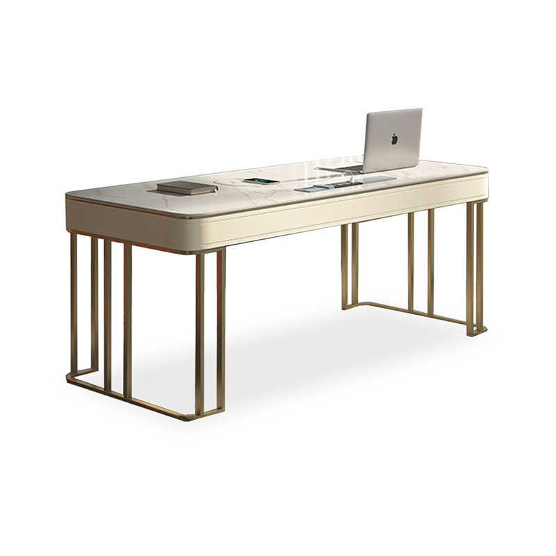 GI797912303246&Size Stone Stainless Steel Writing Desk with Built-In Electrical Outlet, 29.53" H x 55.12" W x 23.62" D