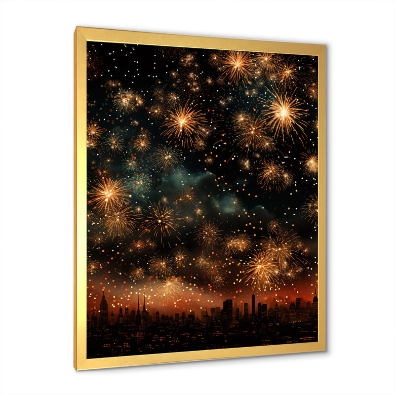 Feux d'artifice dorés, ciel magique, Cadre doré simple, H 44 po x l 34 po x P 1,5 po