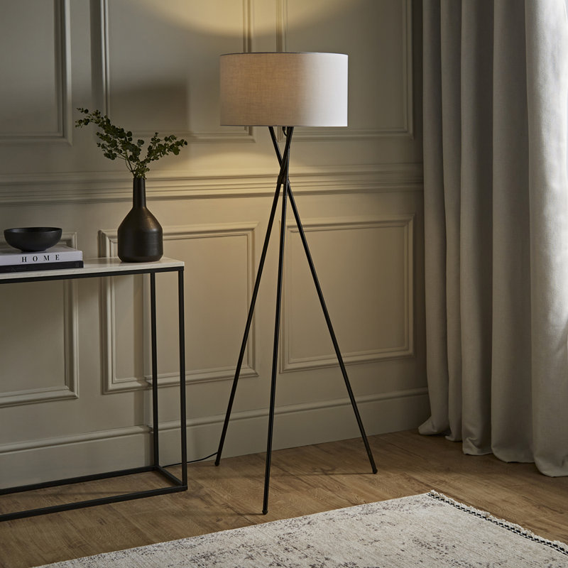 Misner 155cm Camden Tripod Floor Lamp with Large Reni Shade, Beige, Yes, Black 