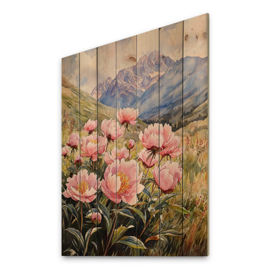 Peonies In The Windswept Valley VI - Peonies Wood Wall Decor - On Natural Pine Wood