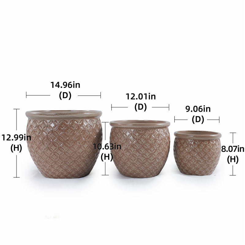 Ensemble de 3 pots de fleurs en céramique, jardinières modernes pour patio, jardin et rebord de fenêtre - finition brillante