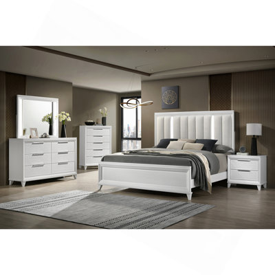 Contemporary White Textured Finish 5-Drawer Storage Tall Chest Wooden Solid Wood Bedroom Furniture