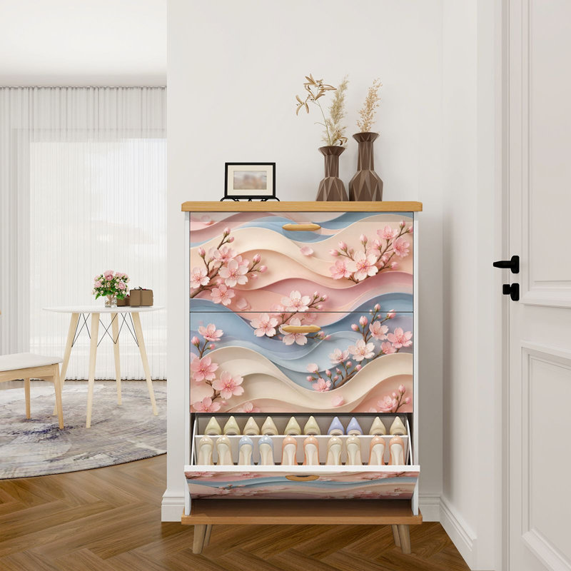 Rangement pour chaussures avec 3 tiroirs rabattables pour rangement pour chaussures Cherry Blossom