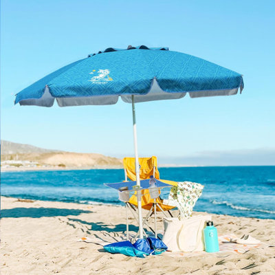 Parasol de plage avec ancrage au sable et plateau de table