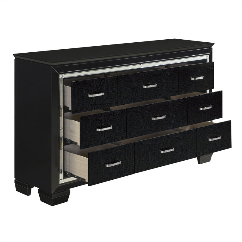 Mobilier de chambre en bois à finition noire et audacieuse 9 tiroirs, Noir