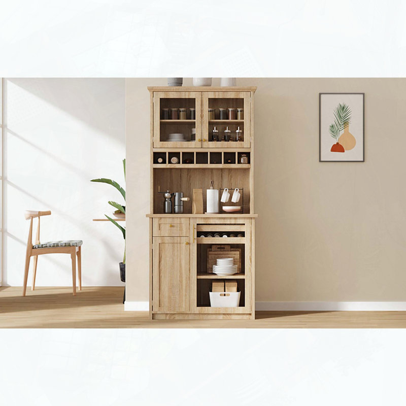 Farmhouse Freestanding Buffet Hutch Kitchen Storage Cabinet, Natural