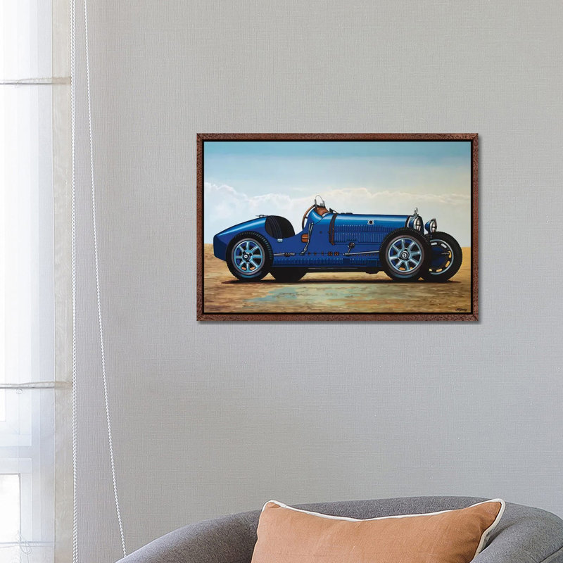 Bugatti Type 35 Grand Prix by Paul Meijering - Painting on Canvas, Classic Brown Wood Framed, 66.04 cm H x 45.72 cm W
