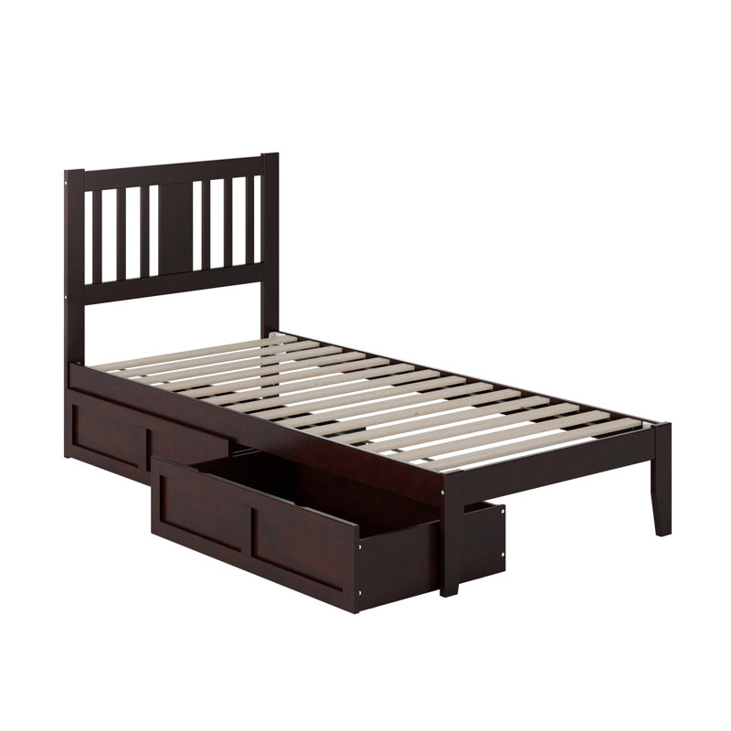 Lit plateforme avec rangement en bois massif Zosia, Simple TG, Espresso