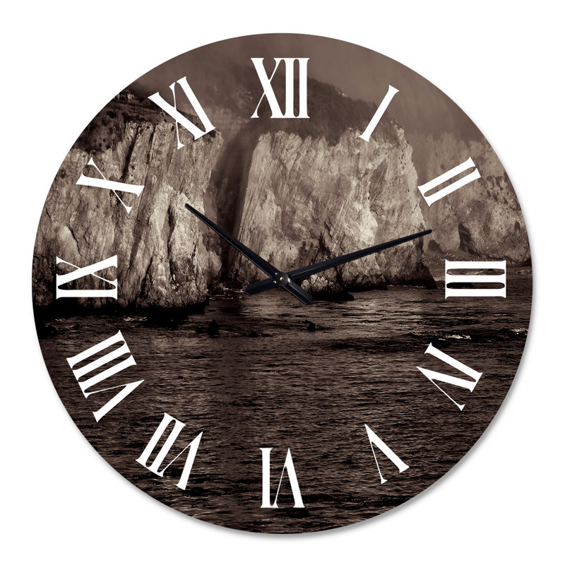 Gold Cliff In The Fog - horloge murale moderne, Surdimensionné