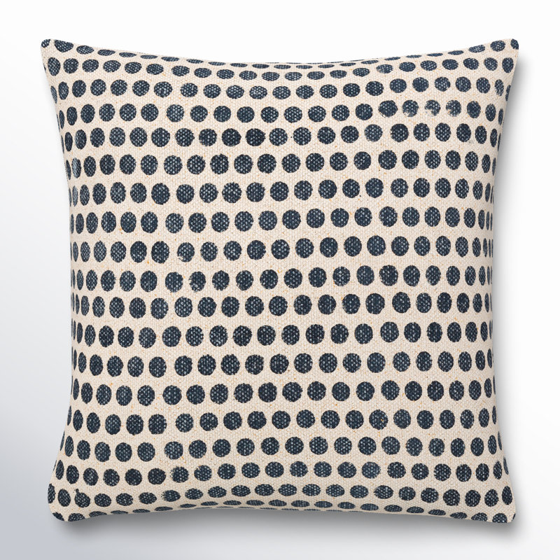 Oreiller carré en coton Zetta, 18 po x 18 po, Beige clair / bleu foncé, Duvet