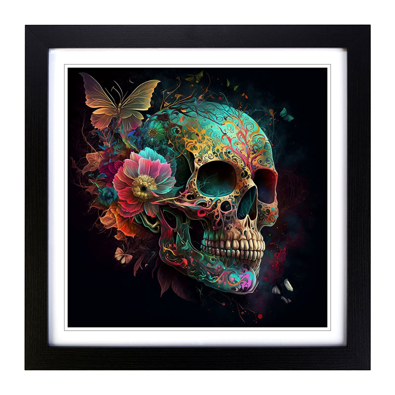 Sugar Skull No.1 - Framed Print, Black