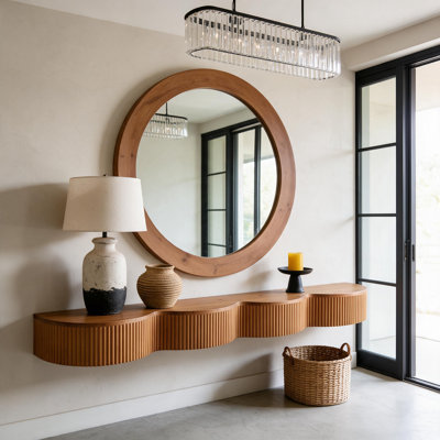 70.87" Solid Wood Floating Console Table, Wavy Wall-Mounted Entryway Table