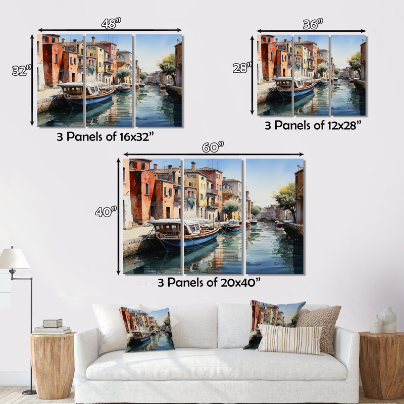 Beige canal aquarelle fantaisie III 3 pièces, H 28 po x l 36 po x P 1 po