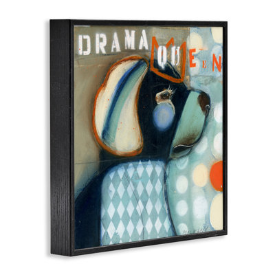 Drama Queen Dog Humor, giclée encadrée, design par Stacy Milrany