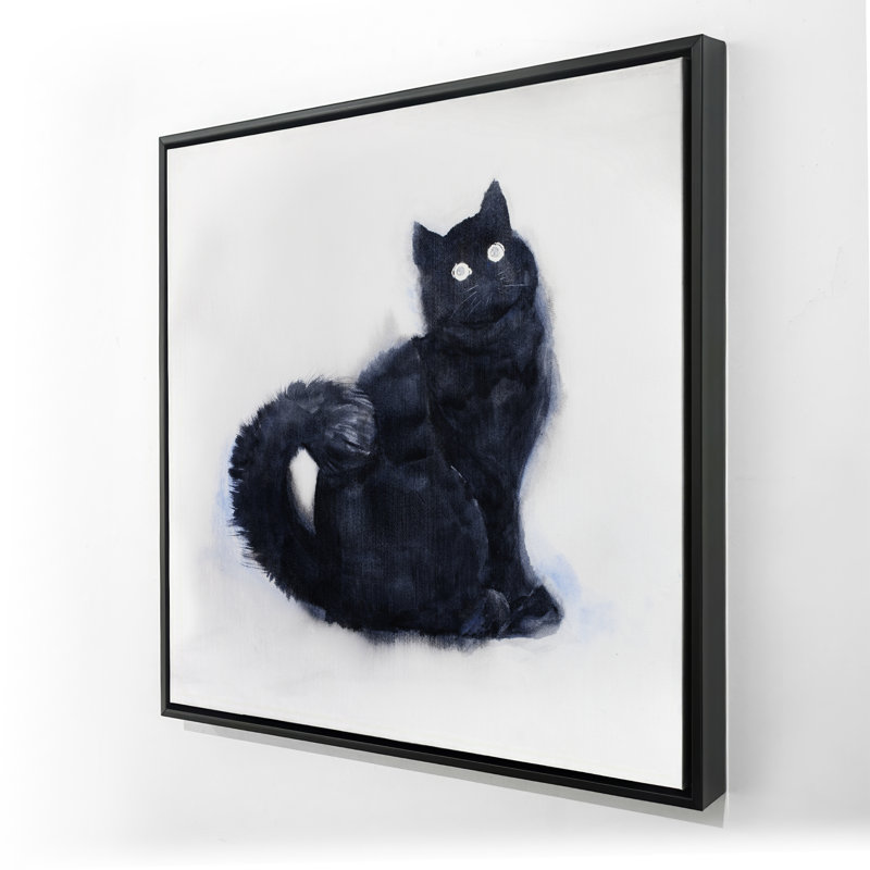 Furry Black Watercolor Cat - Framed Canvas for Home Decor