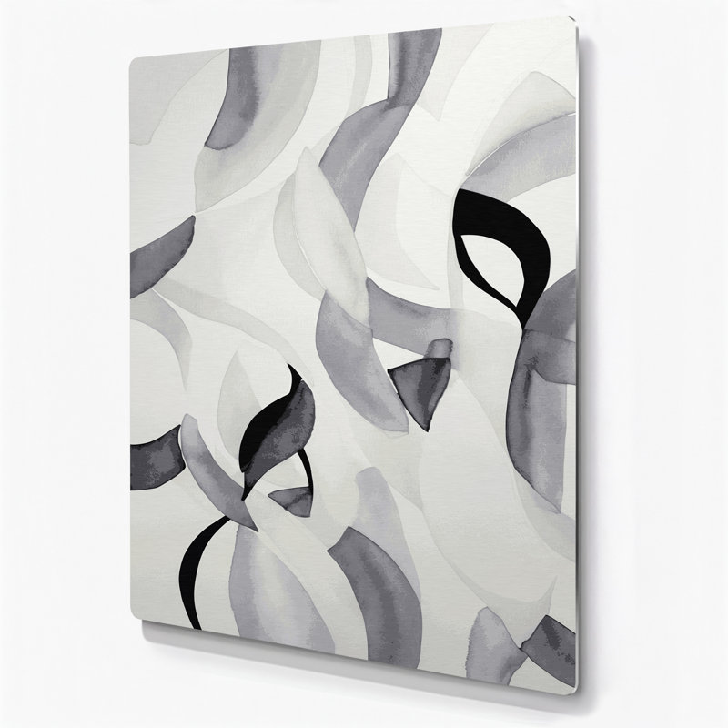 Abstrait aquarelle 41, art mural gris en métal, H 20 po x l 16 po