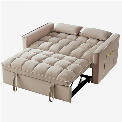 Convertible sleeping sofa bed, modern velvet fabric double seat sofa bed, sleeping sofa bed with 2 backs and detachable backs, backs, suitable for liv