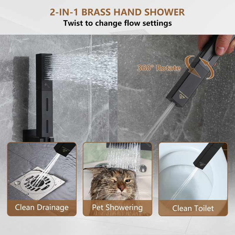 Matte Black Large Square LED Rainfall Shower System with Handheld