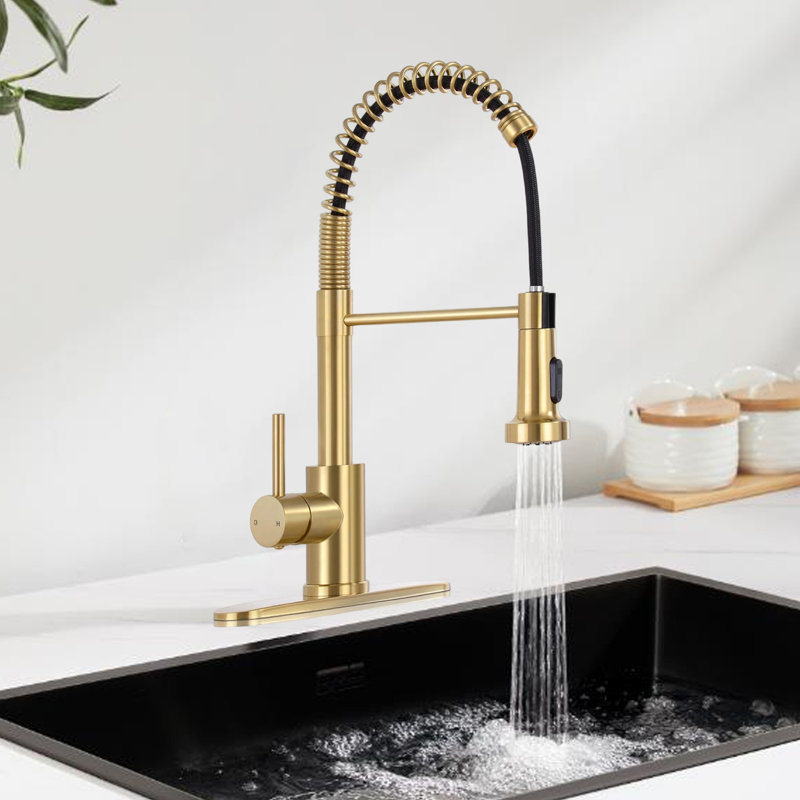 Single Handle Pull-Down Spray Kitchen Faucet - Dual Mode Setting, 1 Or 3 Hole Kitchen Sink Faucet., Brushed Gold