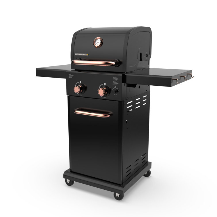 Permasteel 2-Burner Compact Propane Gas Grill with Foldable Side Tables and Grilling Tool Hooks