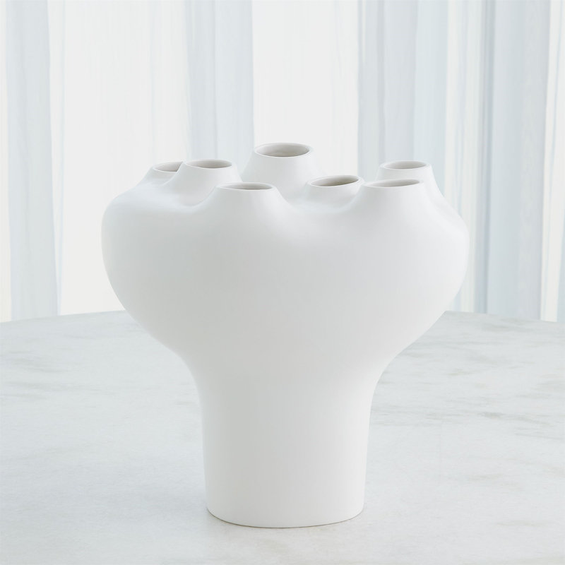 Geyser Handmade Earthenware Table Vase, White