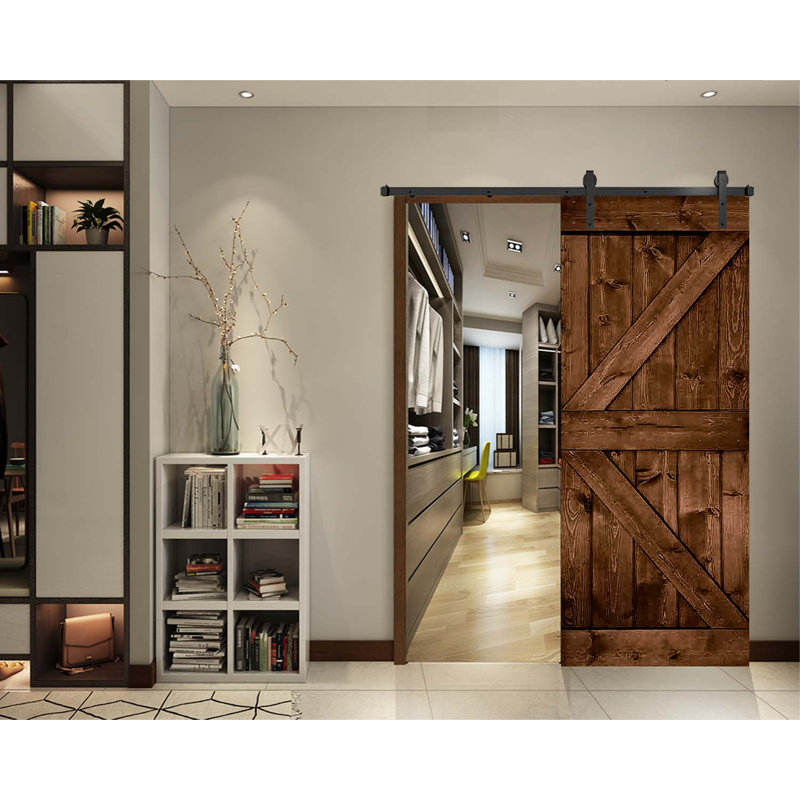 Porte de grange en bois massif DIY 3 en 1 pour chambres, espaces de rangement, placards, Café Kona, 28 po x 84 po