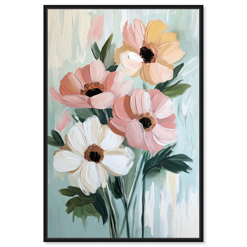 «Ethereal Petal Glow II», art floral pastel par Dakota Fields, Cadre noir, H 55 po x l 37 po