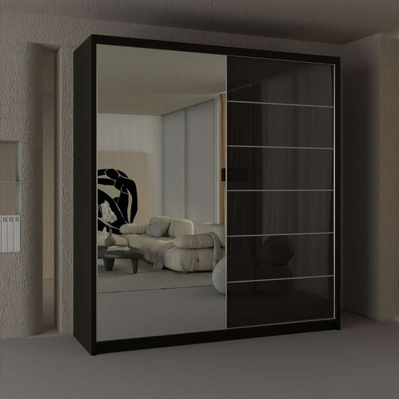 Calvero 2 Door Manufactured Wood Wardrobe, Black, 200cm H x 150cm W x 62cm D