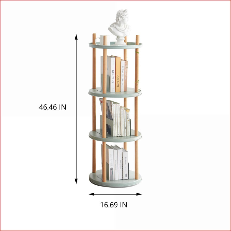 Bibliothèque pivotante à 360 ° sur 4 niveaux | Bois massif bleu marine | Support multifonctionnel réglable et peu encombrant