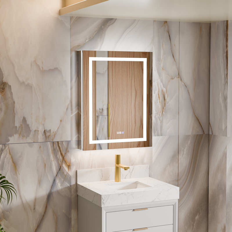 Pharmacie pour salle de bain à DEL avec miroir à puissance élevée 1800 W et porte à fermeture en douceur ou avec fixation en surface 5 fois avec miroir grossissant