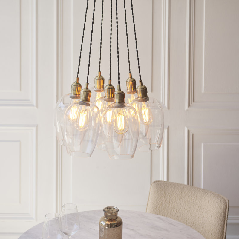 Alans 7Cluster Chandelier, Antique Brass