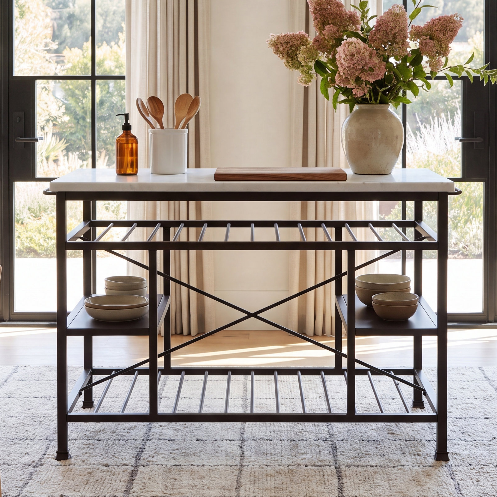 Hodder Marble Top Kitchen Island, Gunmetal