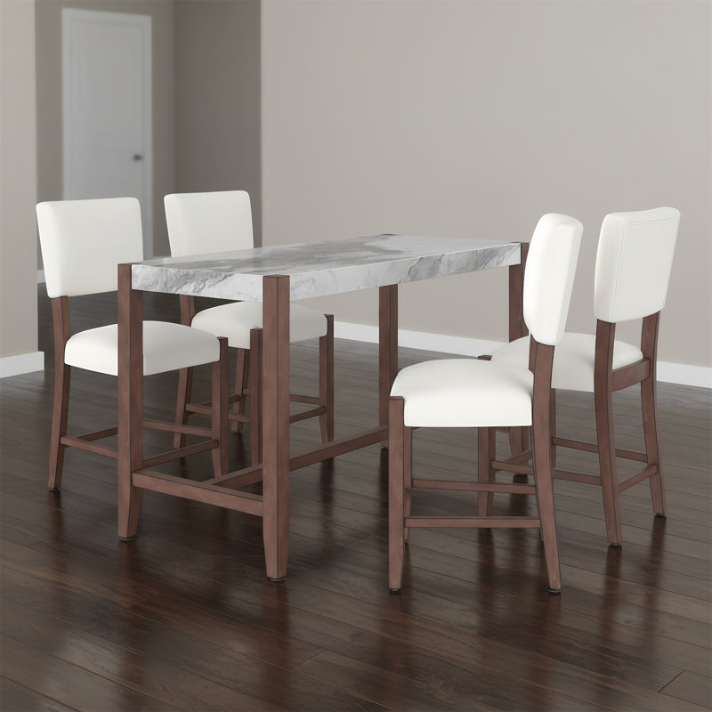 Ensemble de salle à manger 5 pièces, table de bar aspect marbre avec 4 chaises rembourrées