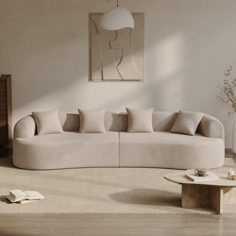 Canapé incurvé désossé en mousse à haute densité et sans assemblage requis, Marron clair, H 24,8 po x l 130,7 po x P 40,16 po