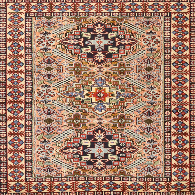 Tapis oriental rouge / beige, Carré 6 pi