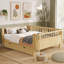 Lit plateforme double en bois pour enfants, lit double en bois à profil bas avec rails pour filles et garçons, naturel